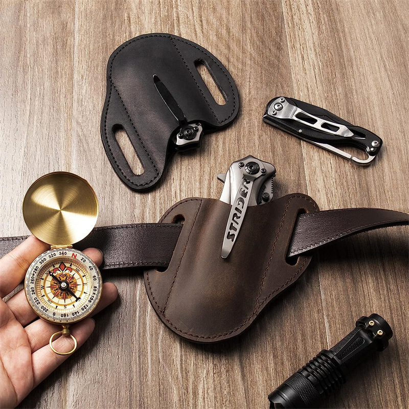 Edc Carry Belt - Étui en cuir véritable pour porte-couteau